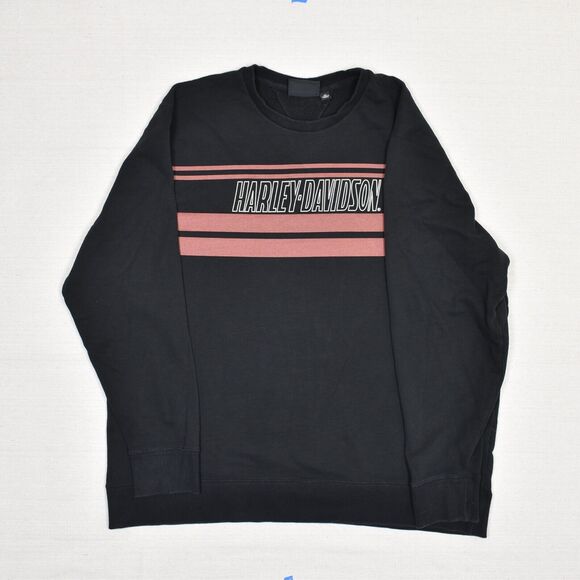 Harley Davidson Men Pullover Sweater Crew Neck Long Sleeve Cotton Black Size 2XL - Picture 2 of 8